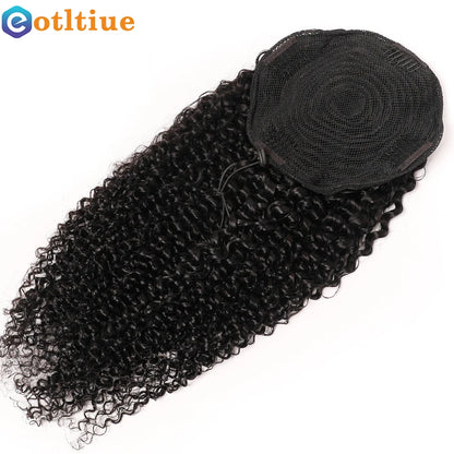 Kinky Curly Hair Extensions Drawstring Puff Ponytail Brazilian Real Human