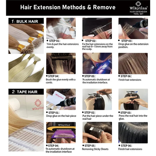 2025 UV V Light Hair Extension Set Wikytina Tools Kit, UV Extension Glue Long-Lasting Remover Machine - Salon Styling Tools