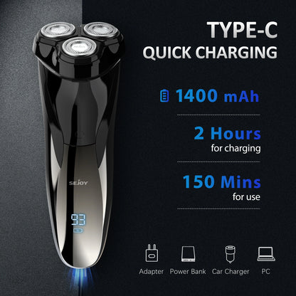 2 in 1 Electric Shaver 3D Men  Razor Beard Trimmer With LCD Display IPX7 Waterproof
