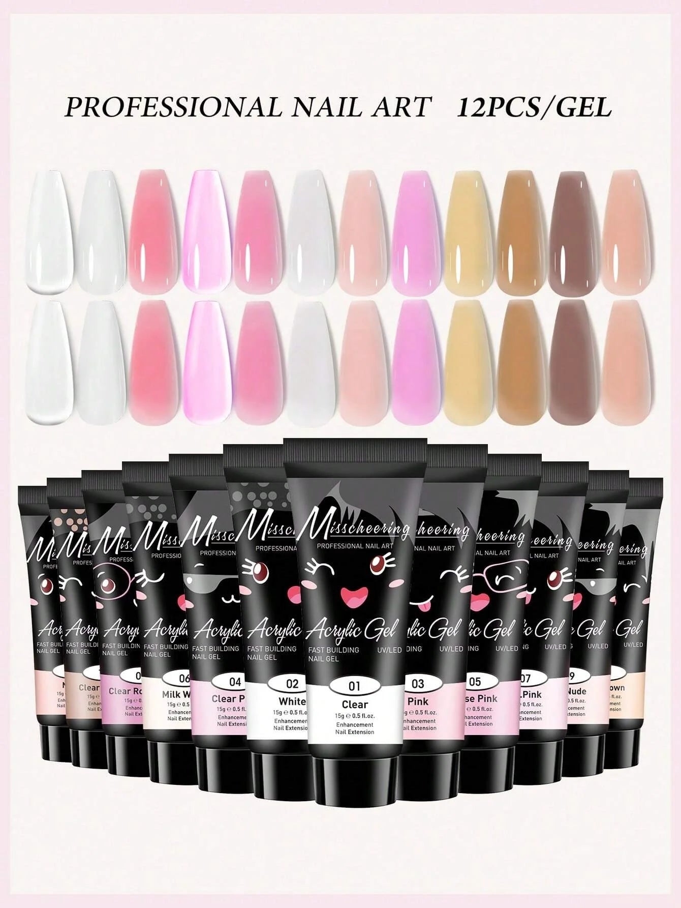 12 Pcs Natural Pink Nude Poly Nail Gel Starter Kit