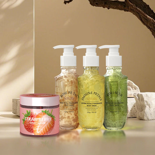 Rose Jasmine Kiwi Shower Gel 3pcs + Strawberry Body Scrub 150g