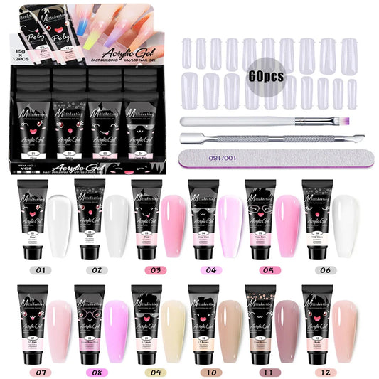 12 Pcs Natural Pink Nude Poly Nail Gel Starter Kit