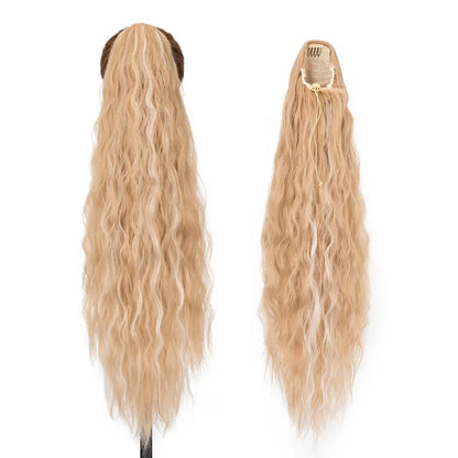32" Long Curly Drawstring Ponytail Synthetic Hairpiece for Women Blonde Black Ponytail Clip in Hair Extensions for Daily Cosplay