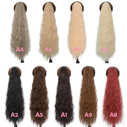 32" Long Curly Drawstring Ponytail Synthetic Hairpiece for Women Blonde Black Ponytail Clip in Hair Extensions for Daily Cosplay