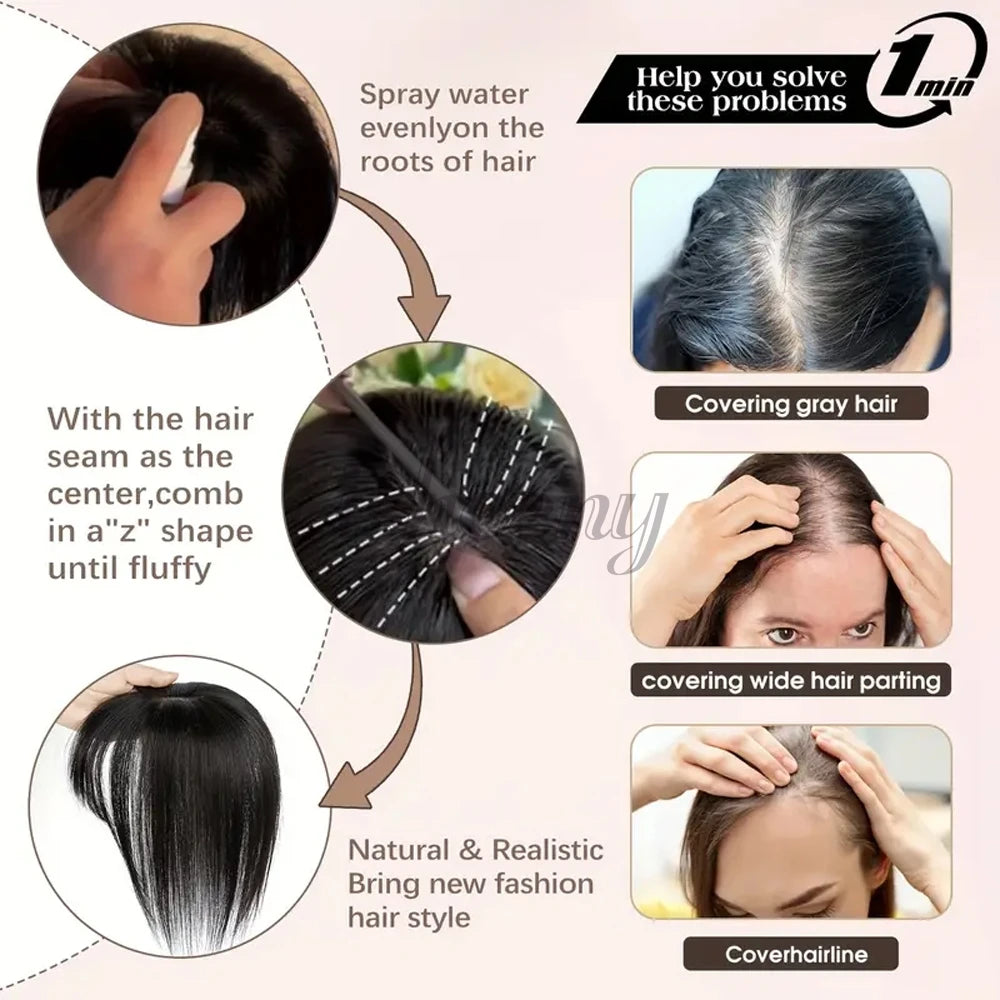 20cm Human Hair Topper with 5x9cm Base Net Natural Look Straight Hairpiece Seamless Blending to Hide Bald Spots or White Hair