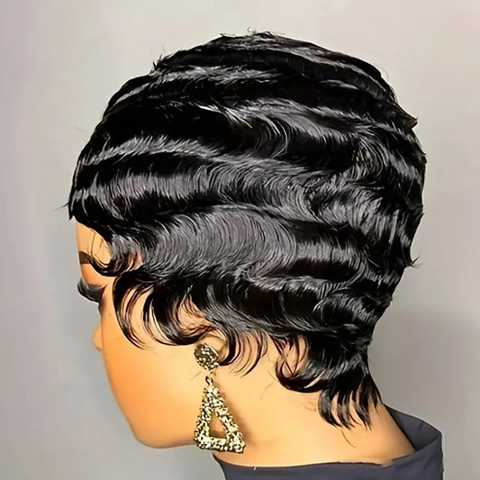 Short Finger Wave Wig Human Hair Wig For Women Brown Short