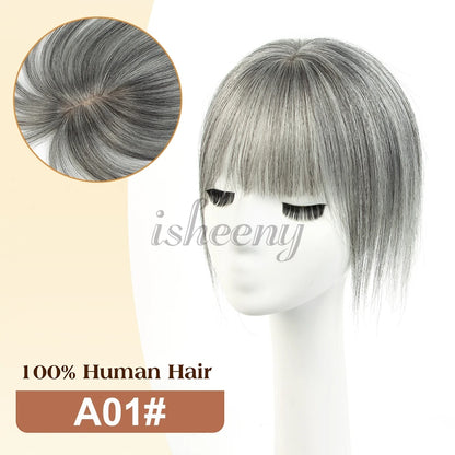 20cm Human Hair Topper with 5x9cm Base Net Natural Look Straight Hairpiece Seamless Blending to Hide Bald Spots or White Hair