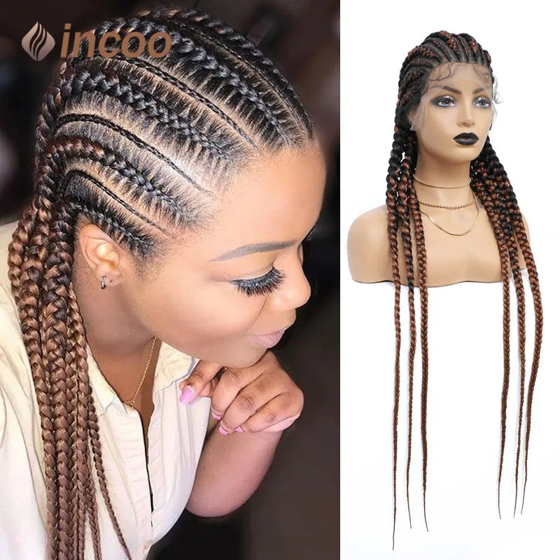 36 Inches Cornrows Braided Wigs Synthetic Full Lace Wig