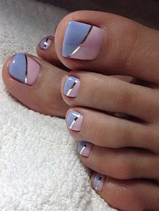 Summer Simple Fake Toenails Full Cover Square