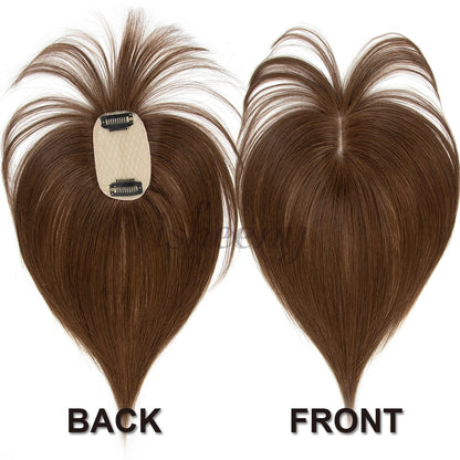 20cm Human Hair Topper with 5x9cm Base Net Natural Look Straight Hairpiece Seamless Blending to Hide Bald Spots or White Hair