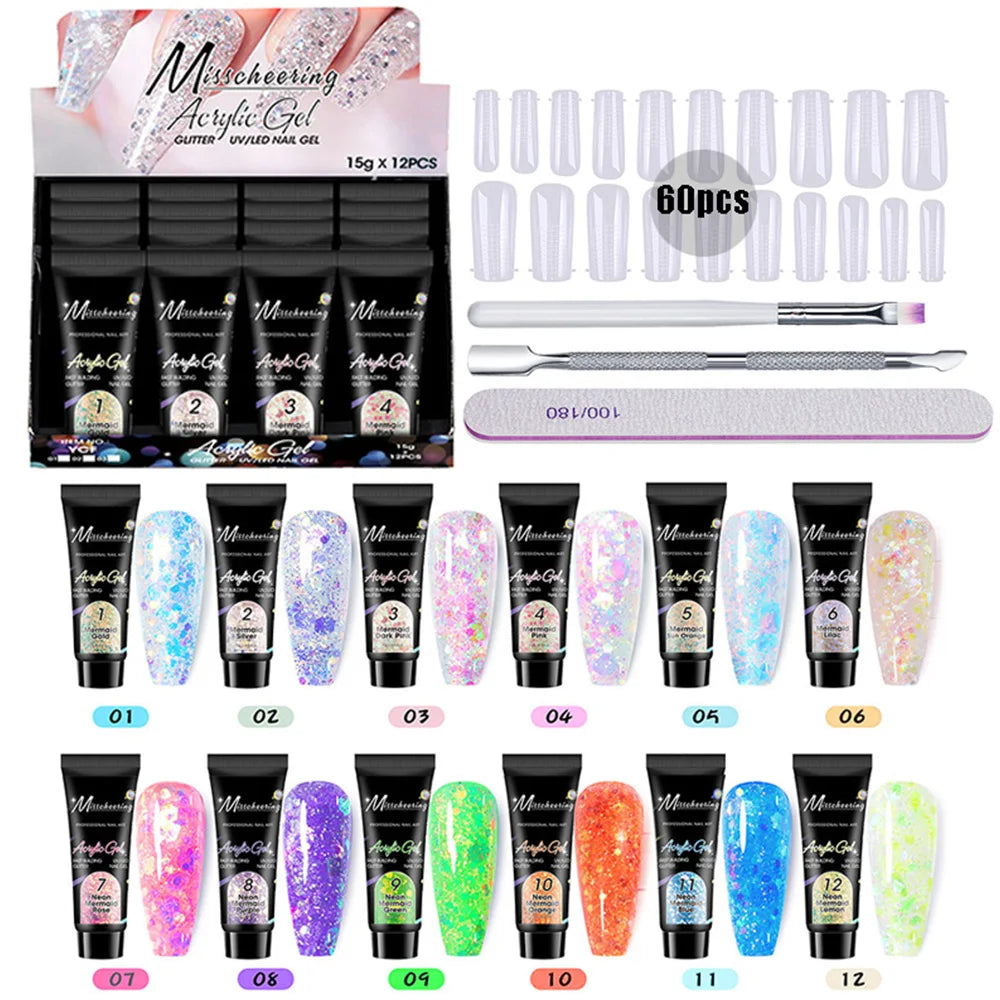 12 Pcs Natural Pink Nude Poly Nail Gel Starter Kit
