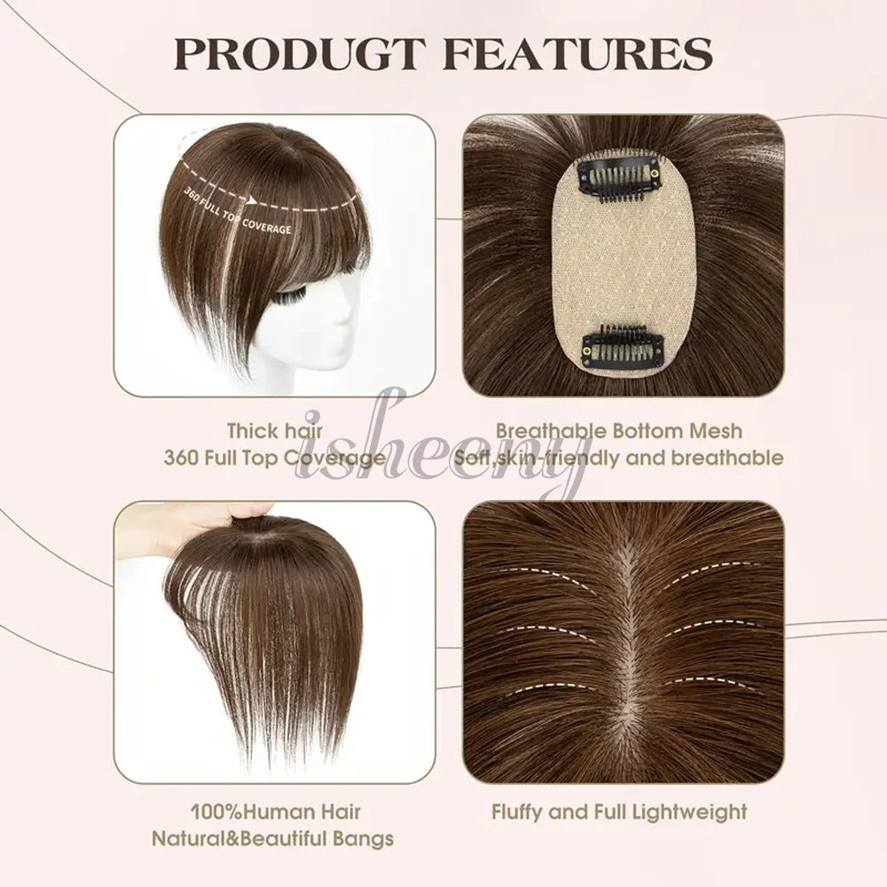 20cm Human Hair Topper with 5x9cm Base Net Natural Look Straight Hairpiece Seamless Blending to Hide Bald Spots or White Hair