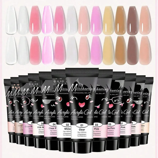 12 Pcs Natural Pink Nude Poly Nail Gel Starter Kit