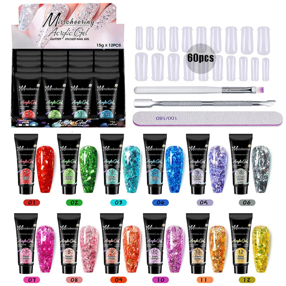 12 Pcs Natural Pink Nude Poly Nail Gel Starter Kit