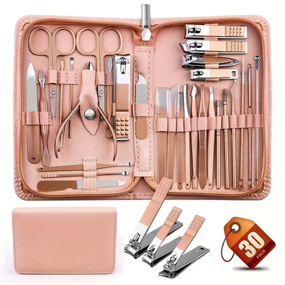 Pink 30 Pcs Manicure Set Professional Nail Clipper