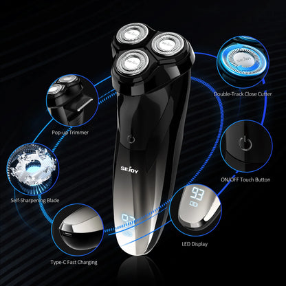 2 in 1 Electric Shaver 3D Men  Razor Beard Trimmer With LCD Display IPX7 Waterproof