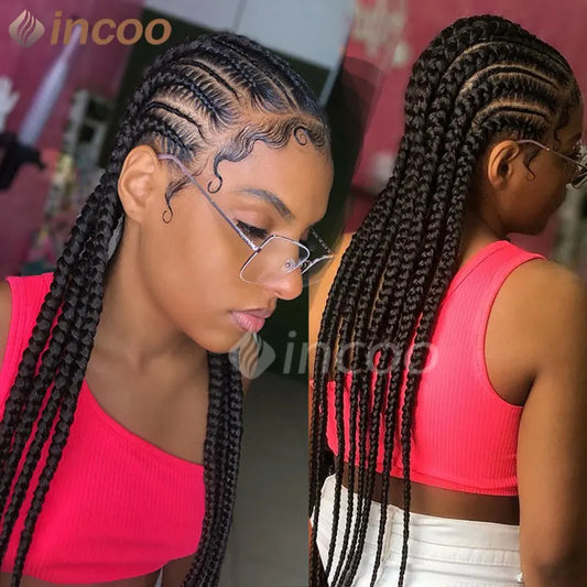 36 Inches Cornrows Braided Wigs Synthetic Full Lace Wig
