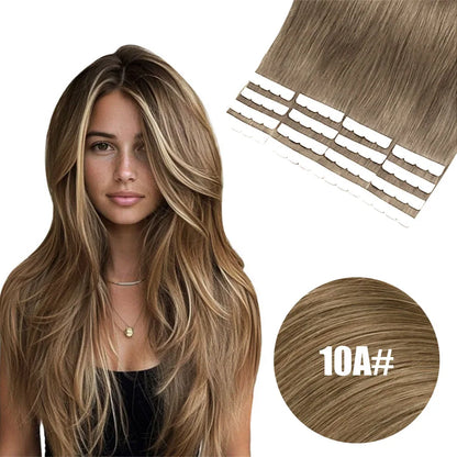 16pcs Ash Brown Mini Tape In 100% Human Hair Extensions Strap Seamless Invisible Straight Strap Real Human Hair 12''-24''