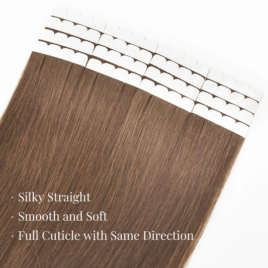 16pcs Ash Brown Mini Tape In 100% Human Hair Extensions Strap Seamless Invisible Straight Strap Real Human Hair 12''-24''