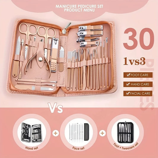 Pink 30 Pcs Manicure Set Professional Nail Clipper