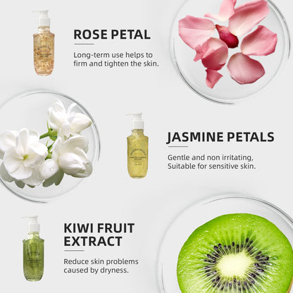 Rose Jasmine Kiwi Shower Gel 3pcs + Strawberry Body Scrub 150g