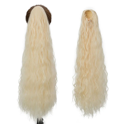 32" Long Curly Drawstring Ponytail Synthetic Hairpiece for Women Blonde Black Ponytail Clip in Hair Extensions for Daily Cosplay