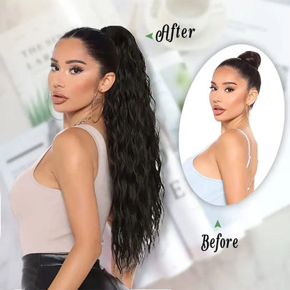 32" Long Curly Drawstring Ponytail Synthetic Hairpiece for Women Blonde Black Ponytail Clip in Hair Extensions for Daily Cosplay