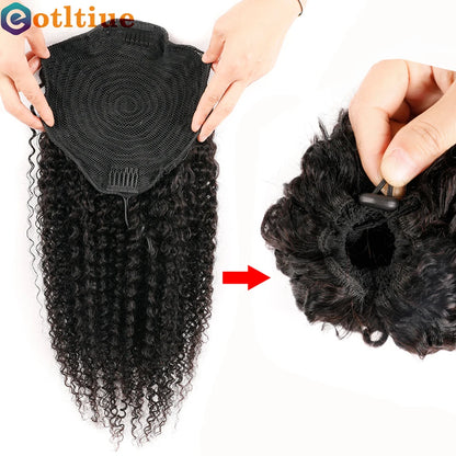Kinky Curly Hair Extensions Drawstring Puff Ponytail Brazilian Real Human