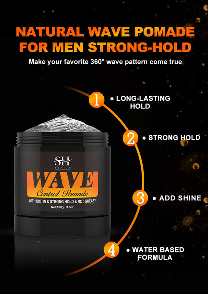 100g Waves Control Pomade Set 360 Wavy Hair Oil With Brush Natural Silky Shine Style Sport Waves Cream For African Black Men